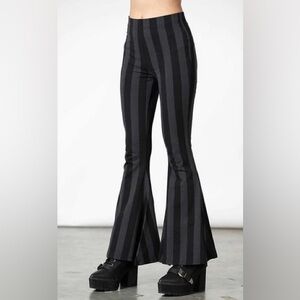Killstar Inferno Room Flares Black & Gray Striped Flare Pants Leggings